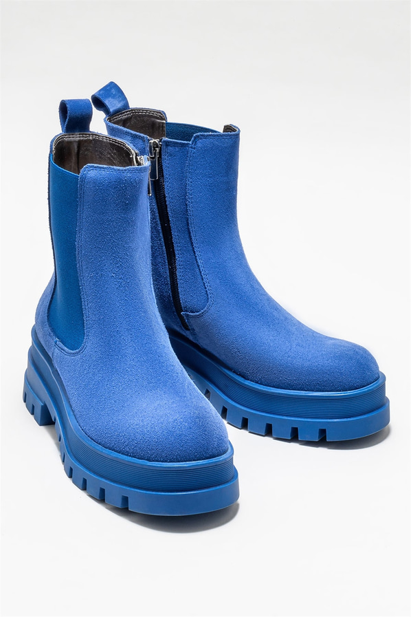 Mavi deri kadın bot, günlük kullanım için - Elle Shoes