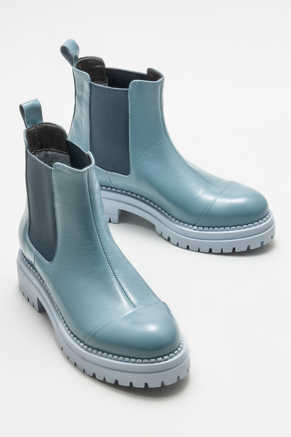 Mavi deri düz kadın bot, günlük kullanım için - Elle Shoes