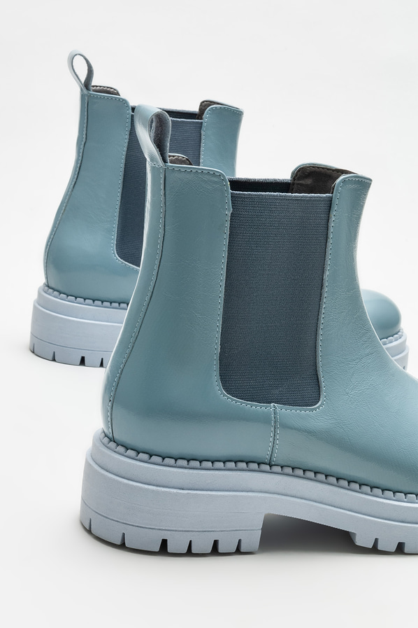 Mavi deri düz kadın bot, günlük kullanım için - Elle Shoes