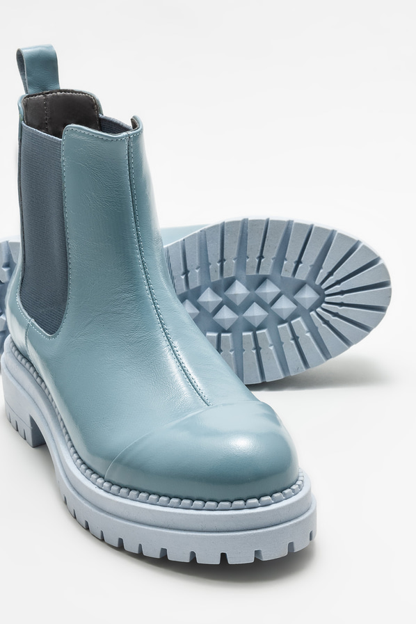Mavi deri düz kadın bot, günlük kullanım için - Elle Shoes