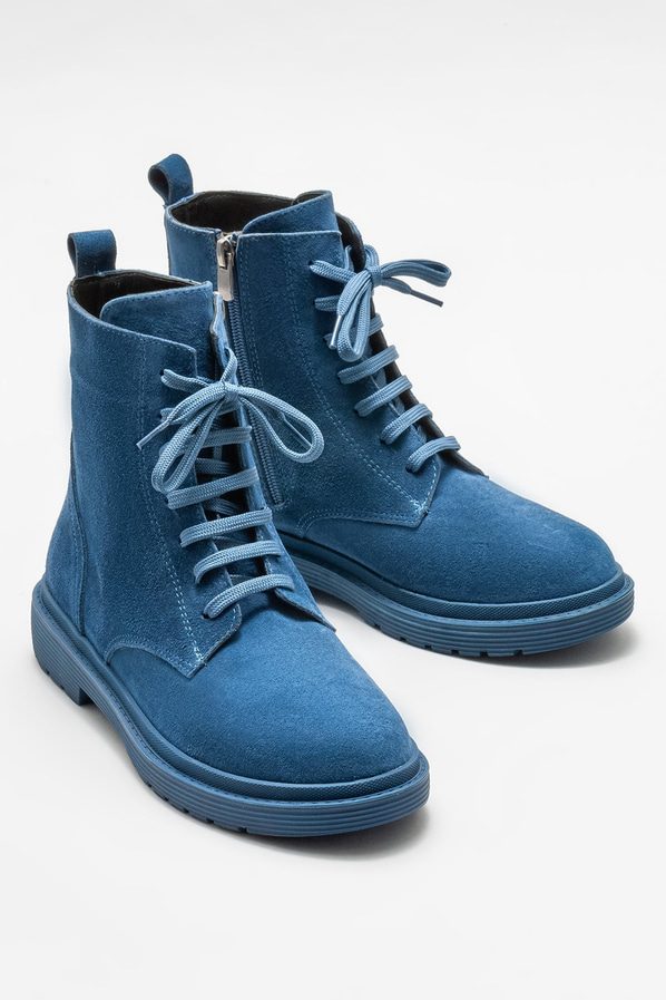 Mavi deri düz kadın bot, günlük kullanım için - Elle Shoes