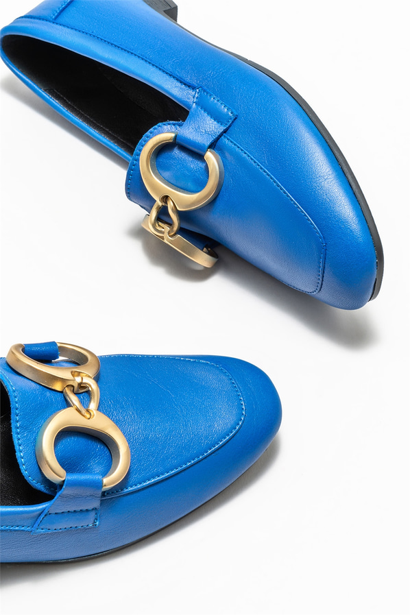 Mavi deri kadın loafer, klasik stil için - Elle Shoes