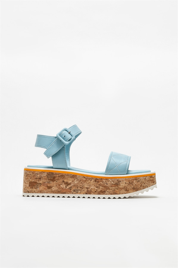 Mavi deri kadın sandalet - Elle Shoes