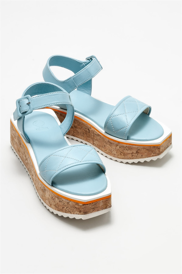 Mavi deri kadın sandalet - Elle Shoes