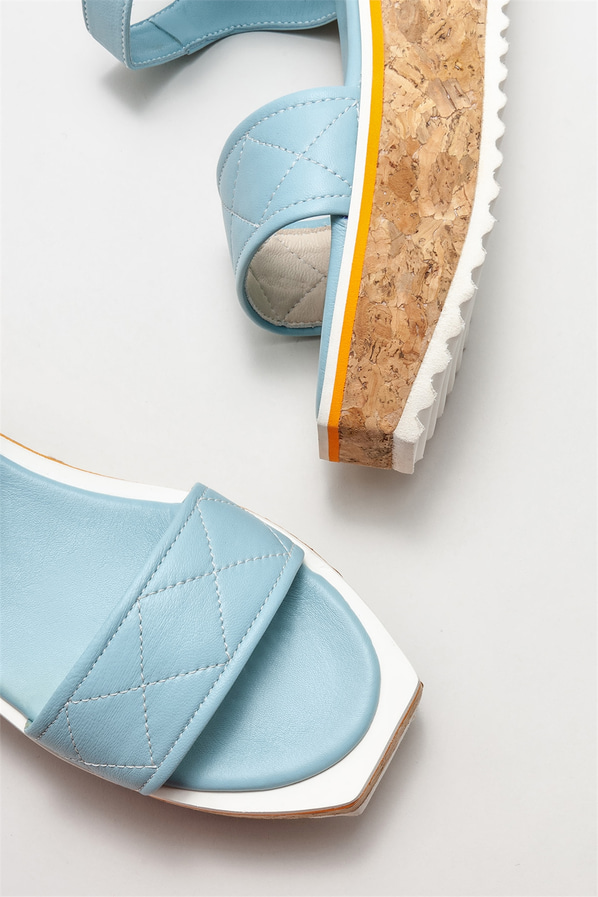 Mavi deri kadın sandalet - Elle Shoes