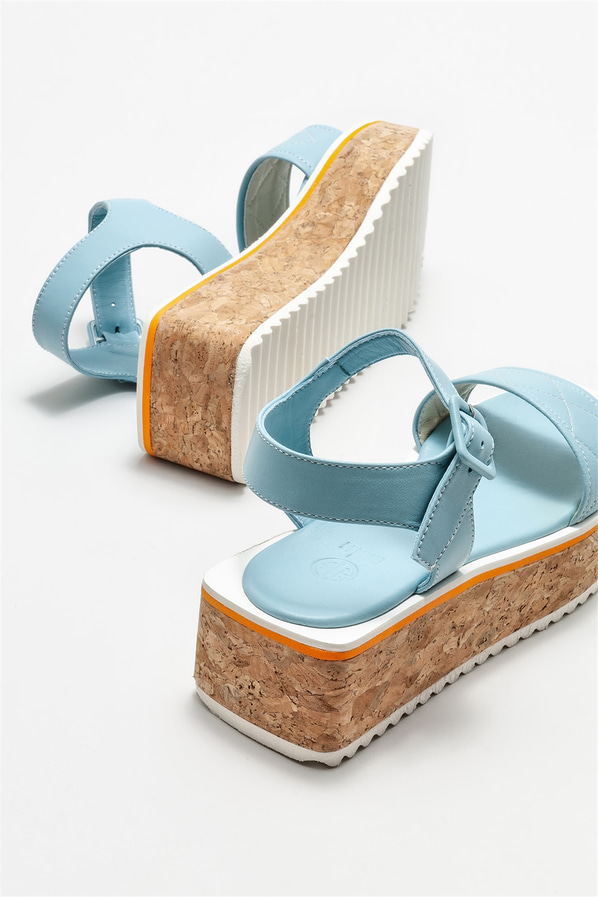 Mavi deri kadın sandalet - Elle Shoes