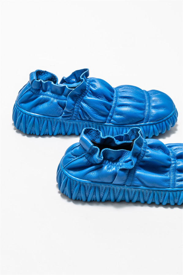 Mavi deri kadın slippers - Elle Shoes