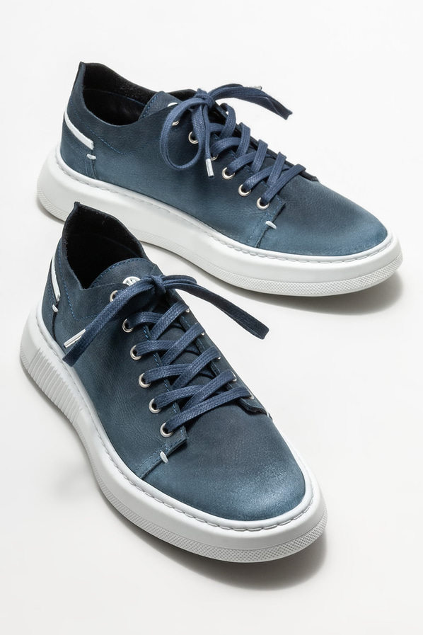 Mavi deri kadın spor ayakkabı - Elle Shoes