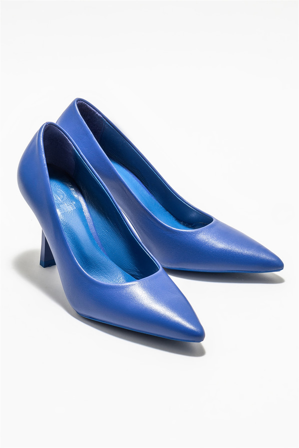 Mavi deri kadın stiletto - Elle Shoes