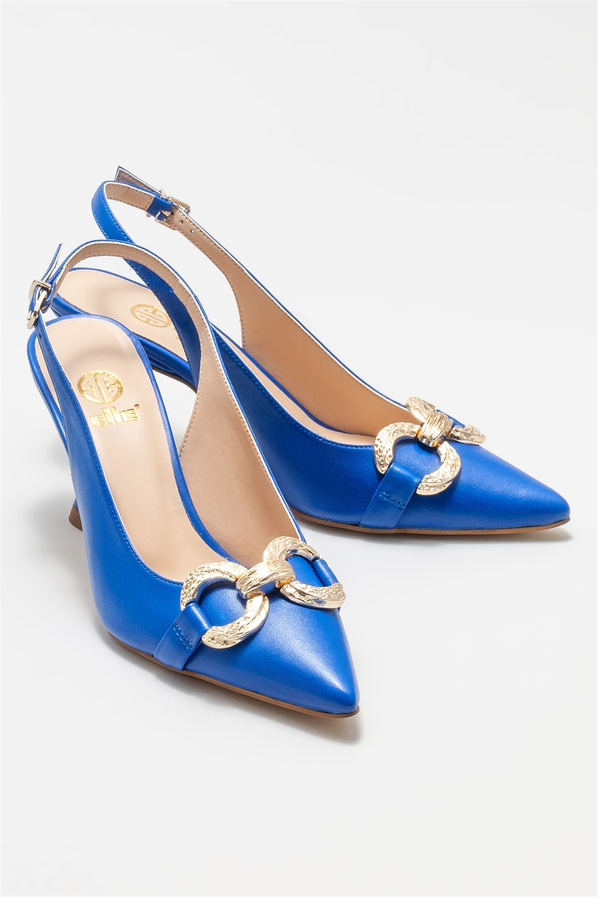 Mavi deri topuklu kadın ayakkabı - Elle Shoes
