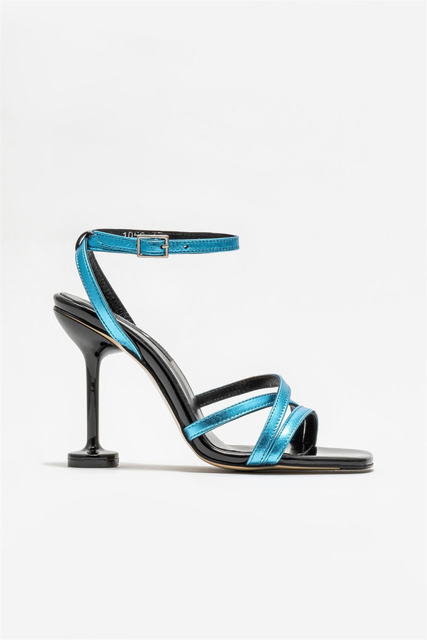 Mavi deri topuklu kadın sandalet - Elle Shoes