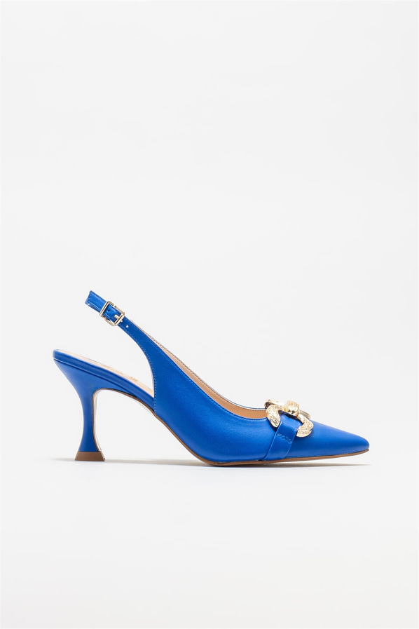 Mavi deri topuklu kadın ayakkabı - Elle Shoes