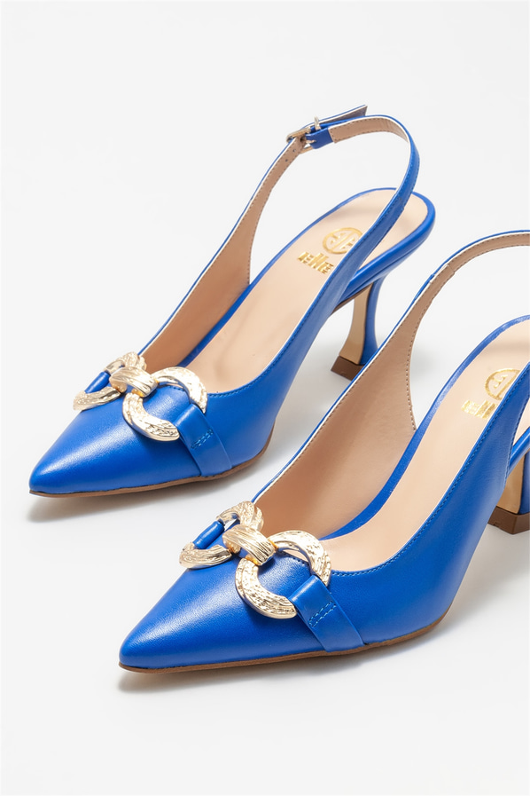 Mavi deri topuklu kadın ayakkabı - Elle Shoes