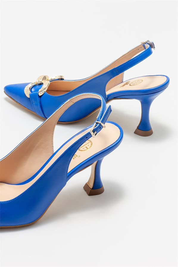 Mavi deri topuklu kadın ayakkabı - Elle Shoes