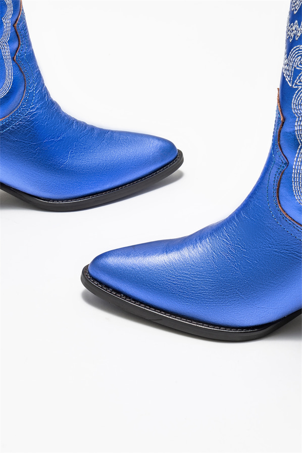 Mavi deri topuklu kadın bot - Elle Shoes