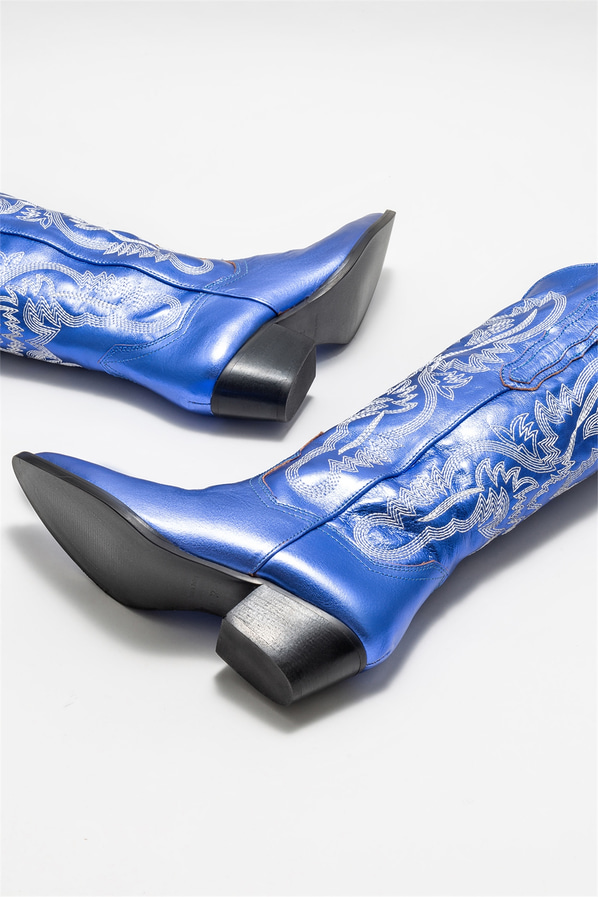 Mavi deri topuklu kadın bot - Elle Shoes