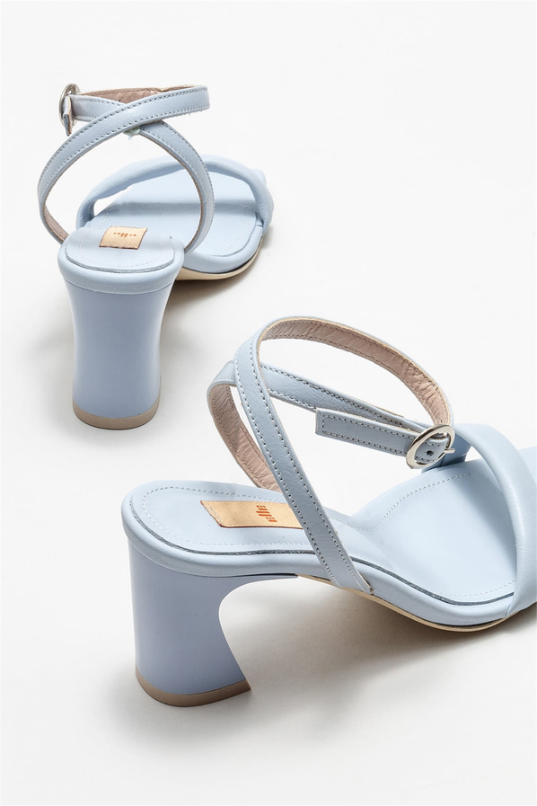 Mavi deri topuklu kadın sandalet - Elle Shoes