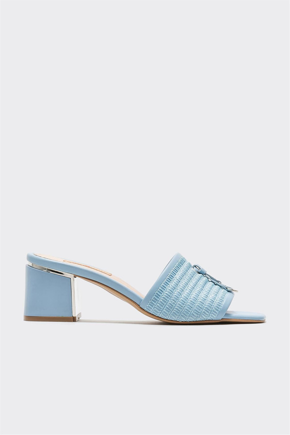 Mavi deri topuklu kadın terlik - Elle Shoes