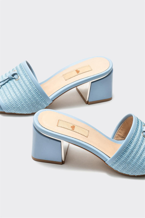 Mavi deri topuklu kadın terlik - Elle Shoes