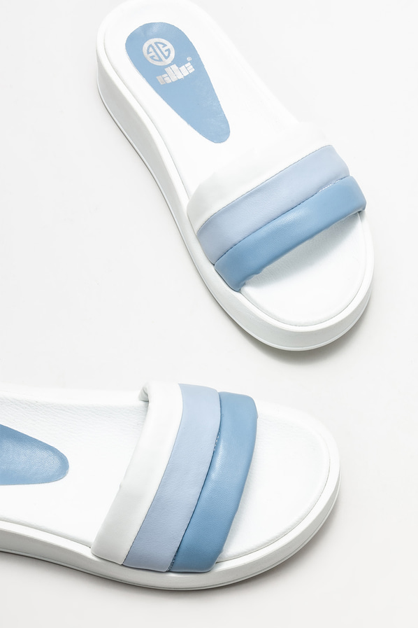 Mavi dolgu topuklu kadın terlik - Elle Shoes