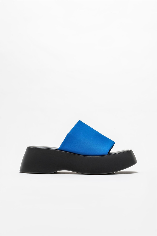 Mavi dolgu topuklu kadın terlik - Elle Shoes