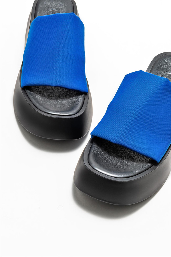 Mavi dolgu topuklu kadın terlik - Elle Shoes
