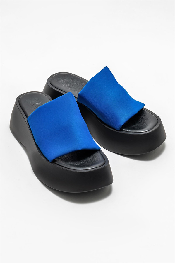 Mavi dolgu topuklu kadın terlik - Elle Shoes