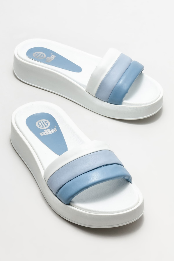 Mavi dolgu topuklu kadın terlik - Elle Shoes