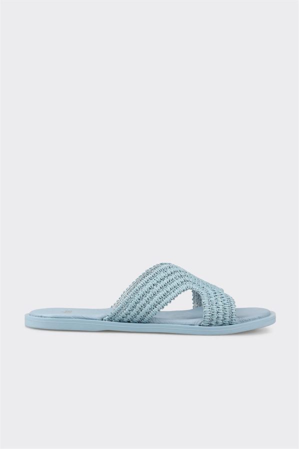 Mavi düz kadın terlik, rahat kullanım için - Elle Shoes