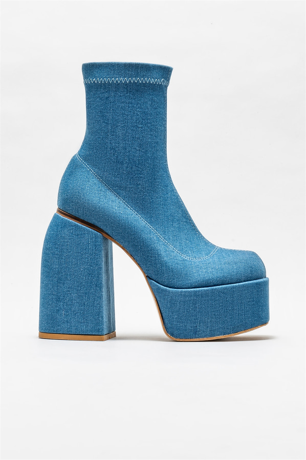 Mavi topuklu kadın bot - Elle Shoes