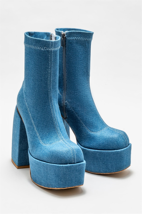 Mavi topuklu kadın bot - Elle Shoes