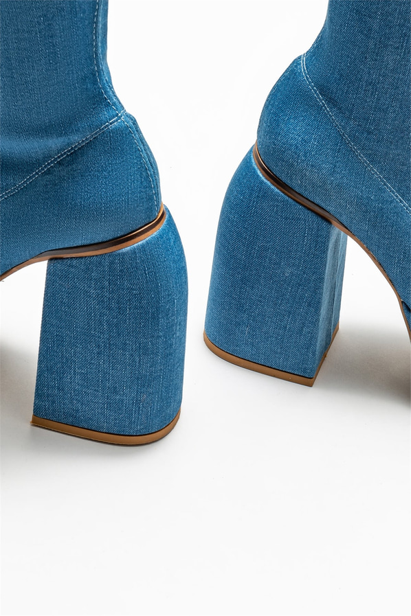 Mavi topuklu kadın bot - Elle Shoes