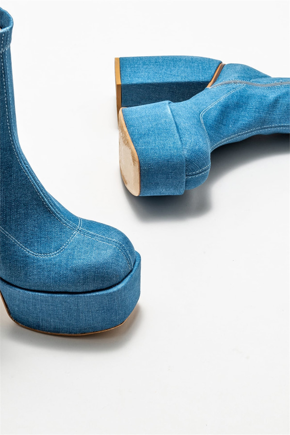 Mavi topuklu kadın bot - Elle Shoes