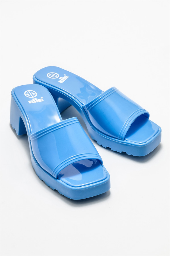 Mavi topuklu kadın terlik - Elle Shoes