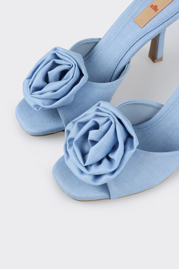Mavi topuklu kadın terlik - Elle Shoes