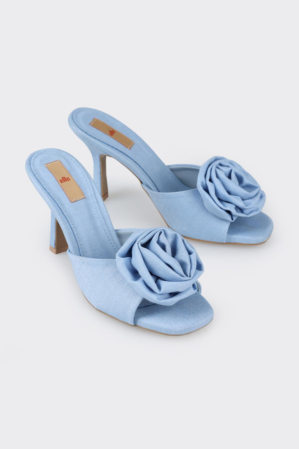 Mavi topuklu kadın terlik - Elle Shoes