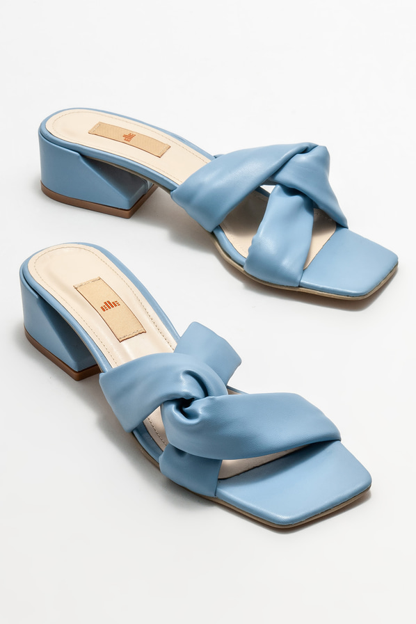 Mavi topuklu kadın terlik - Elle Shoes