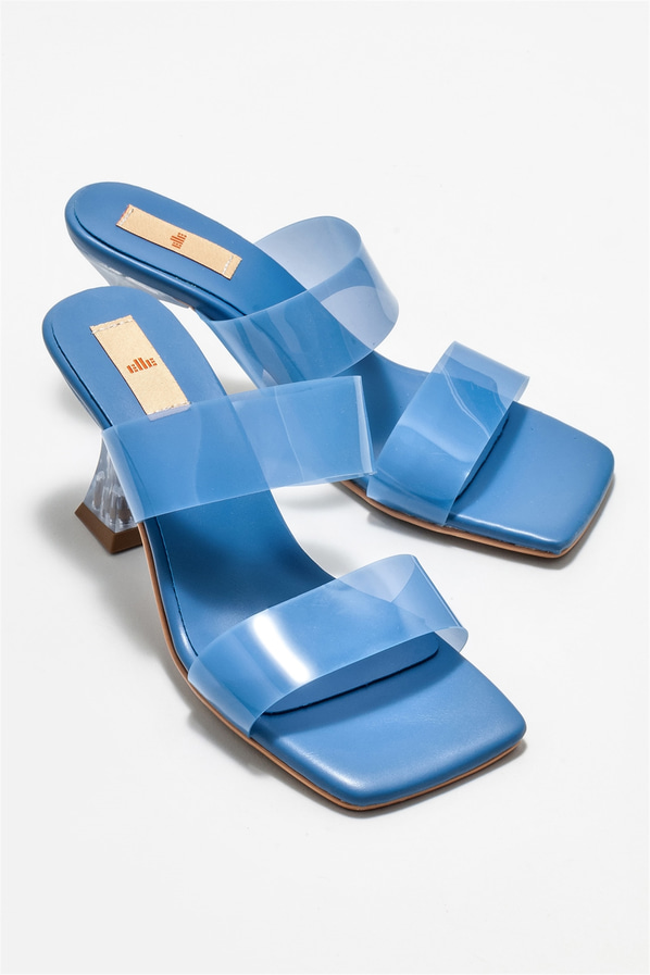 Mavi topuklu kadın terlik - Elle Shoes