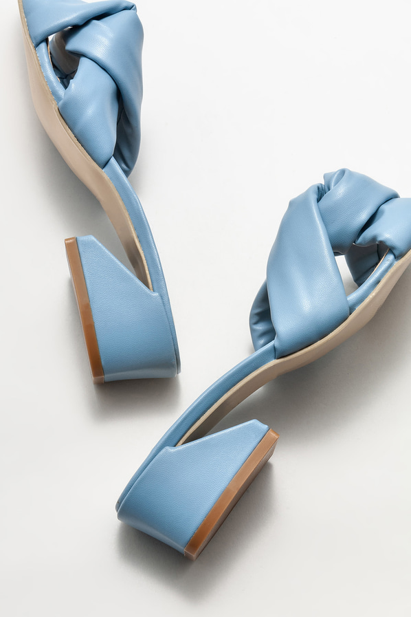 Mavi topuklu kadın terlik - Elle Shoes