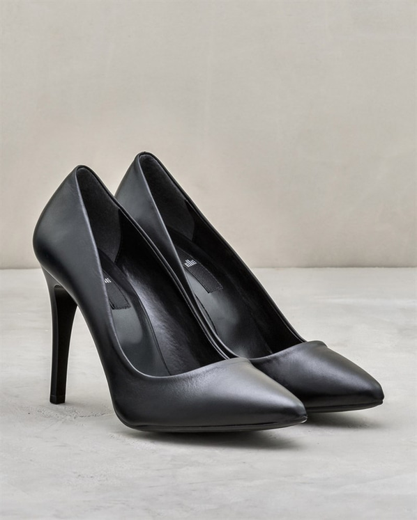 Siyah deri kadın stiletto - Elle Shoes