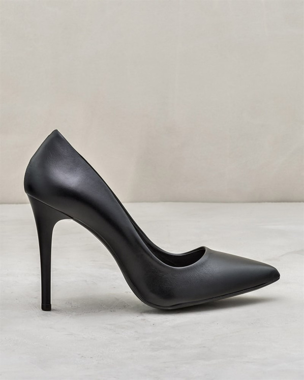 Siyah deri kadın stiletto - Elle Shoes