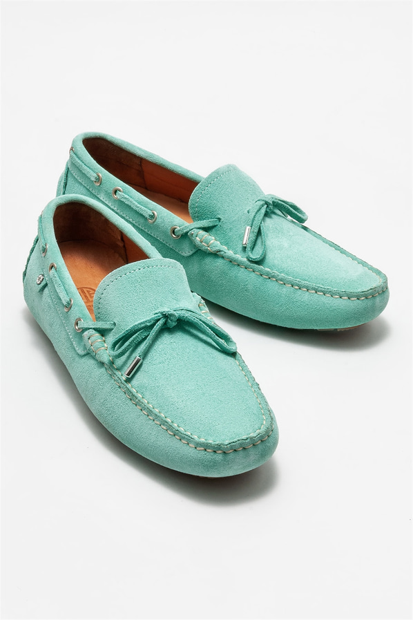 Mint yeşili deri erkek günlük ayakkabı, günlük kullanım için - Elle Shoes