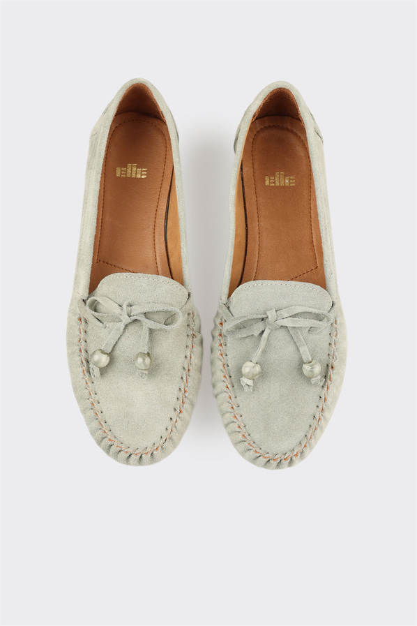 Mint yeşili deri kadın loafer, günlük kullanım için - Elle Shoes