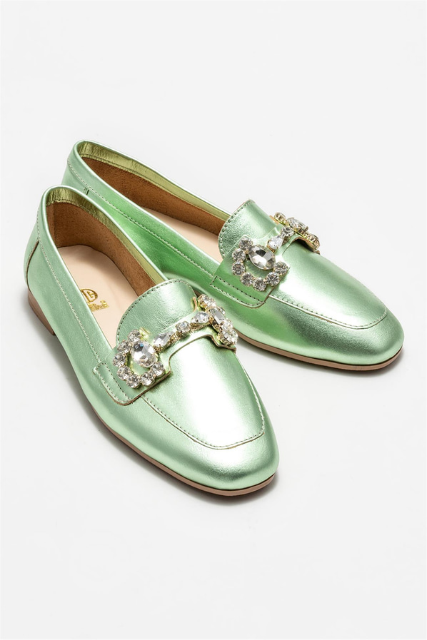 Mint yeşili deri kadın loafer - Elle Shoes