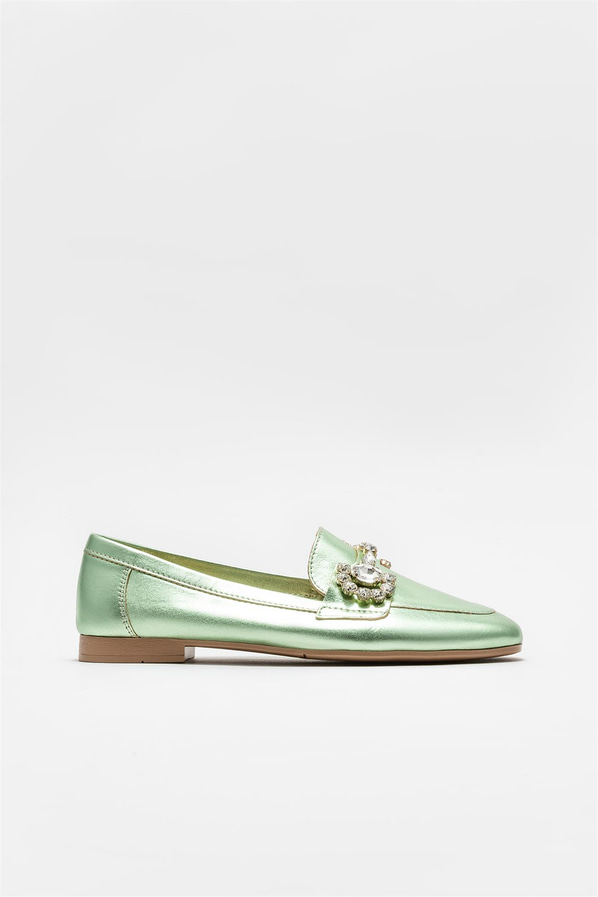 Mint yeşili deri kadın loafer - Elle Shoes