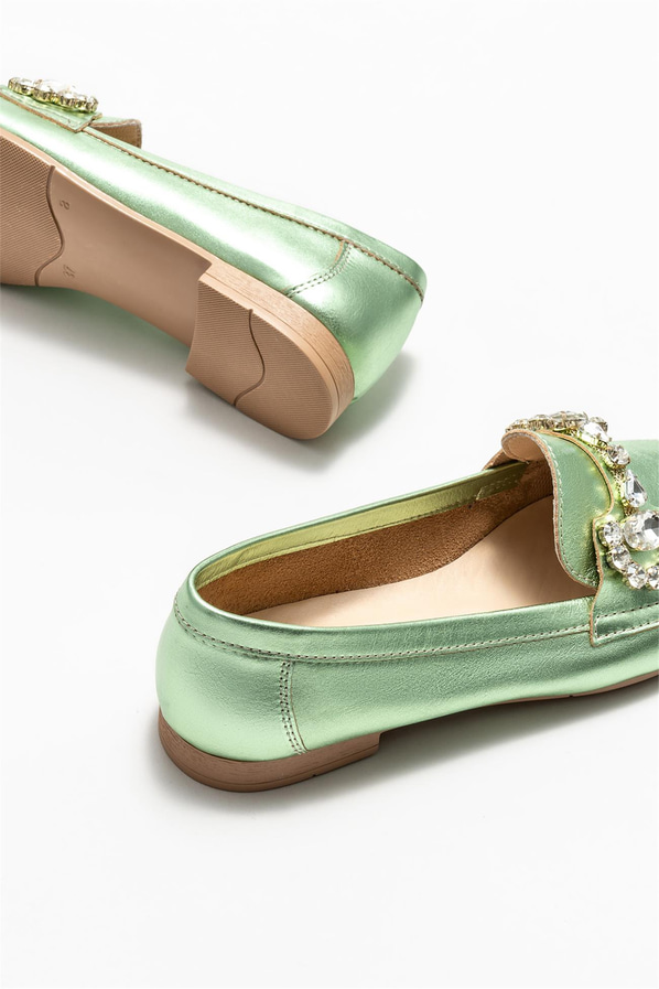 Mint yeşili deri kadın loafer - Elle Shoes