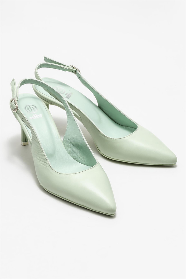 Mint yeşili deri kadın topuklu ayakkabı - Elle Shoes