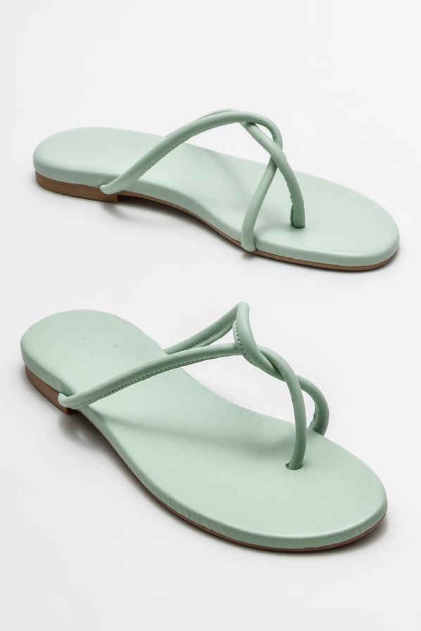 Mint yeşili deri kadın terlik - Elle Shoes