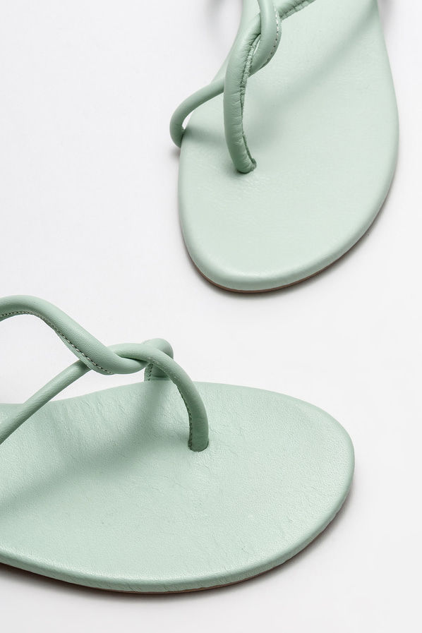 Mint yeşili deri kadın terlik - Elle Shoes