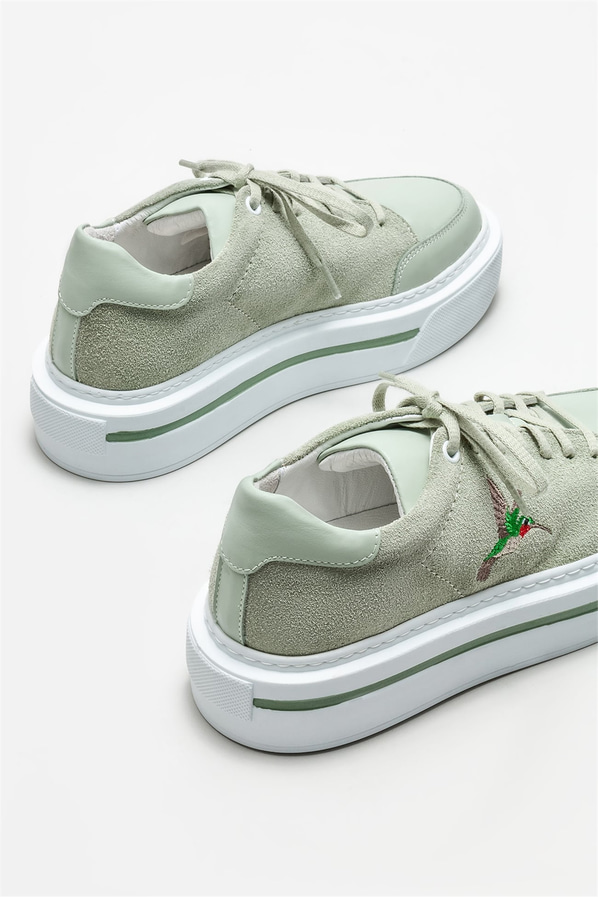 Mint yeşili deri kadın spor ayakkabı - Elle Shoes